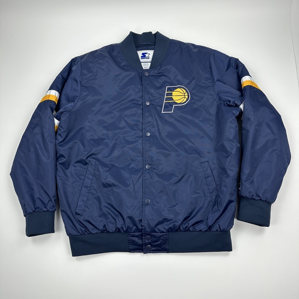 Vintage Indiana Pacers Jacket Mens 2XL Navy Blue Satin Bomber Starter NBA